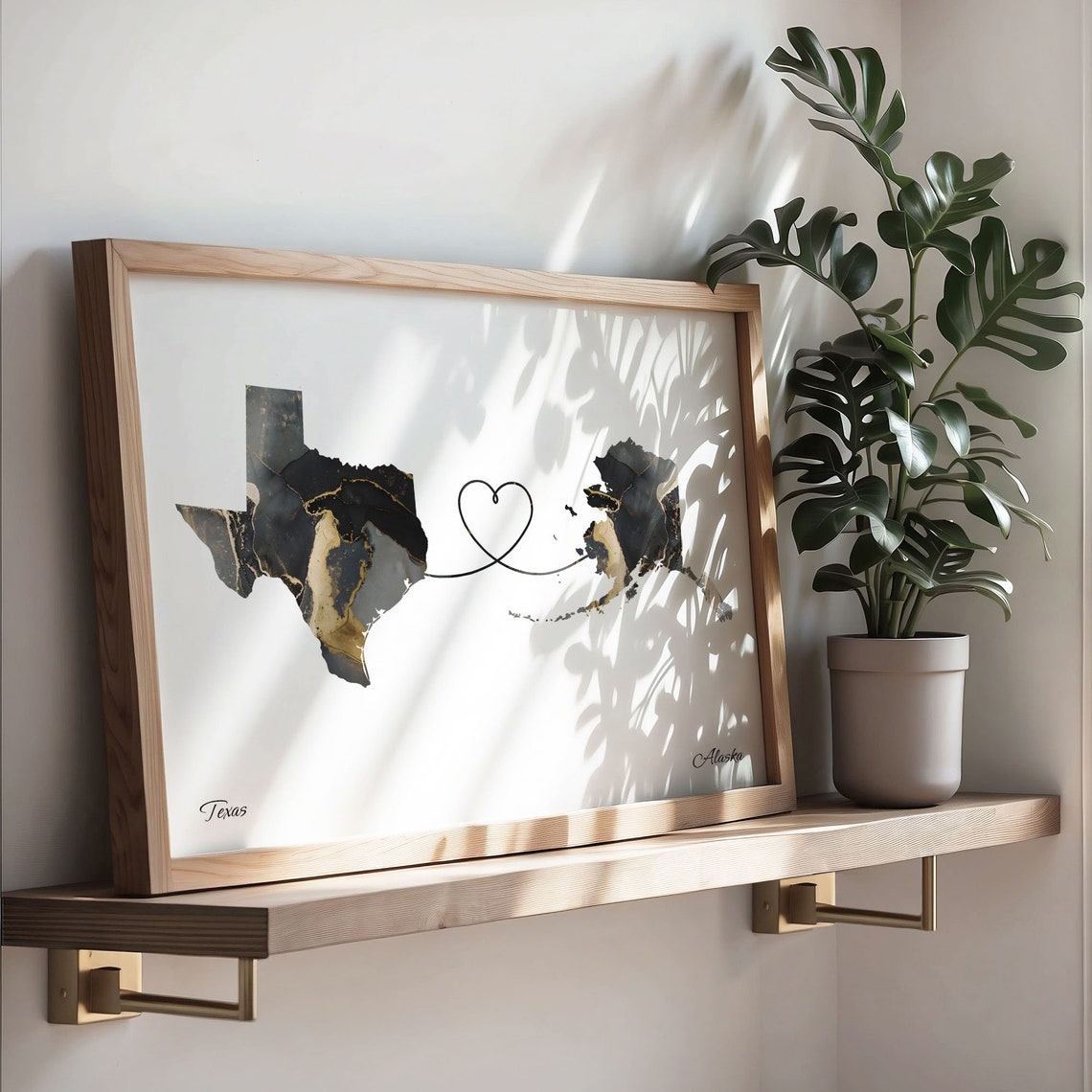 Texas to Alaska Heart Connected Long Distance Marble Map Poster - Image 3
