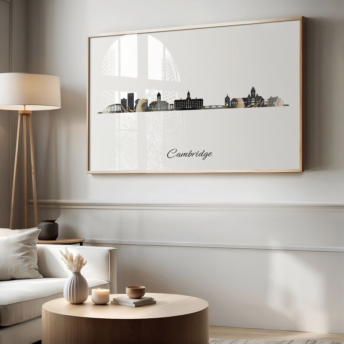 Cambridge United Kingdom Black Gold Marble Skyline Silhouette City Print - Image 2