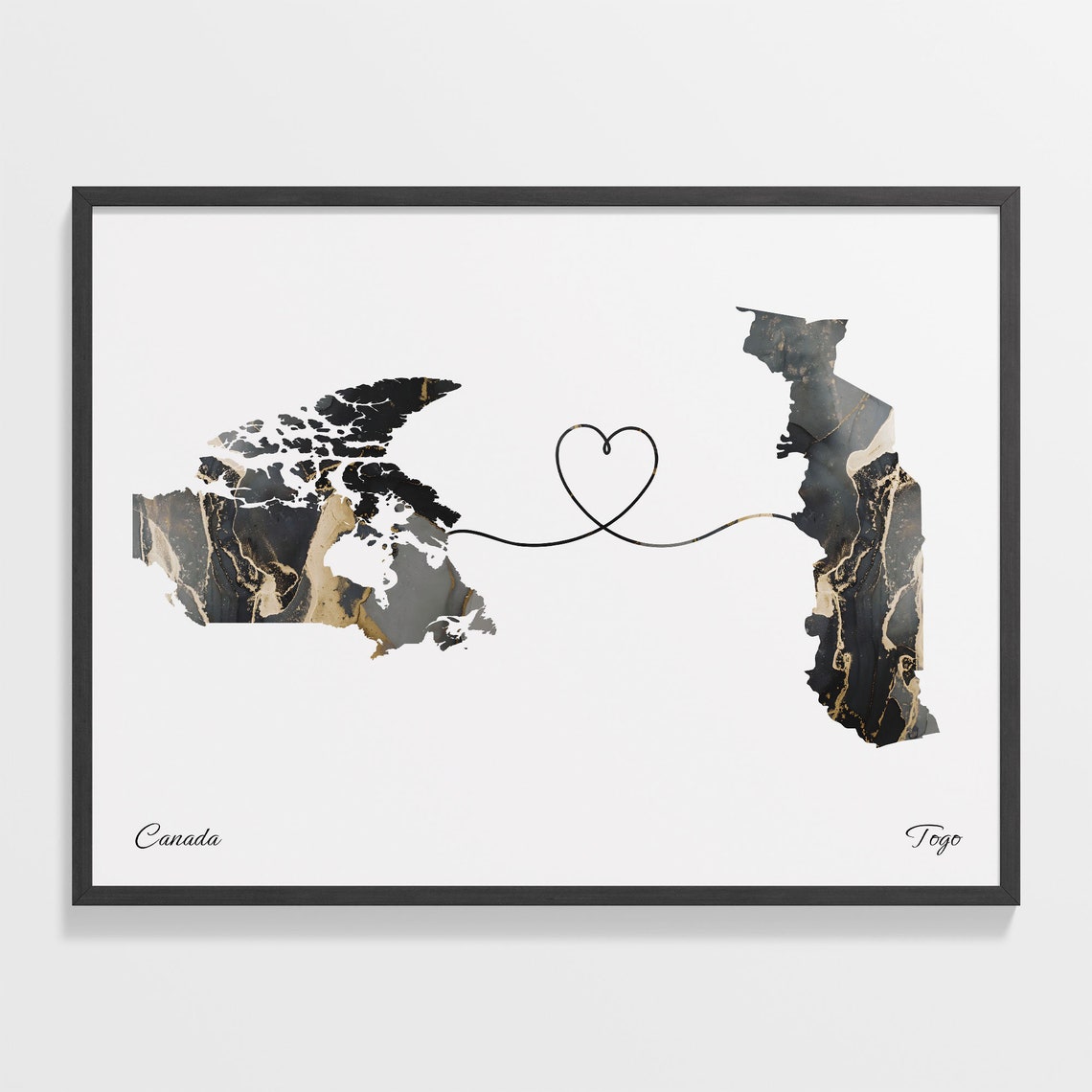 Canada To Togo Marble Heart Map Two Country Long Distance Gift Poster