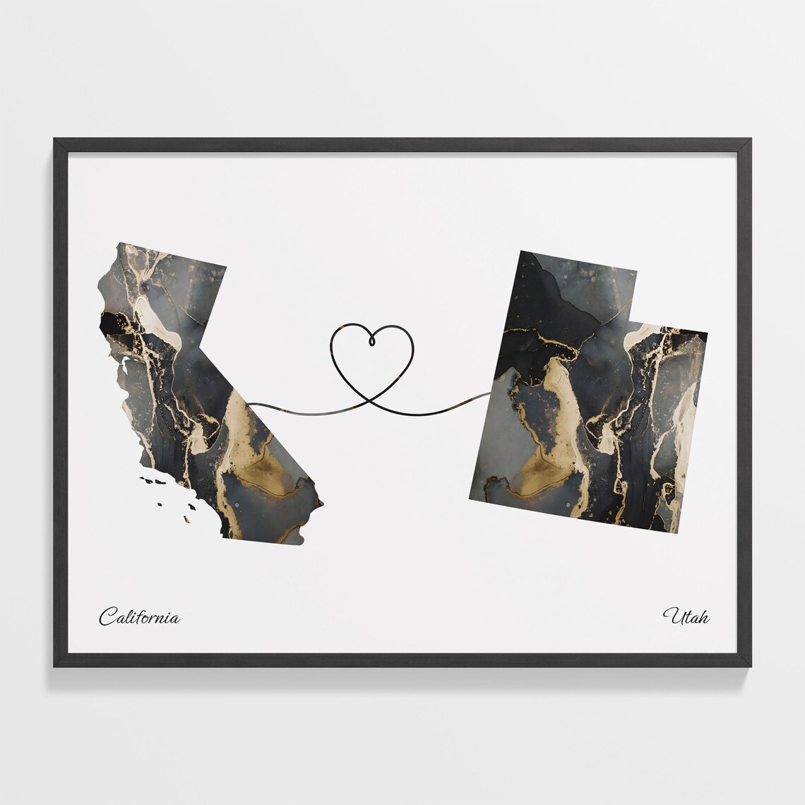 California To Utah Travel Map Poster, Two Countries