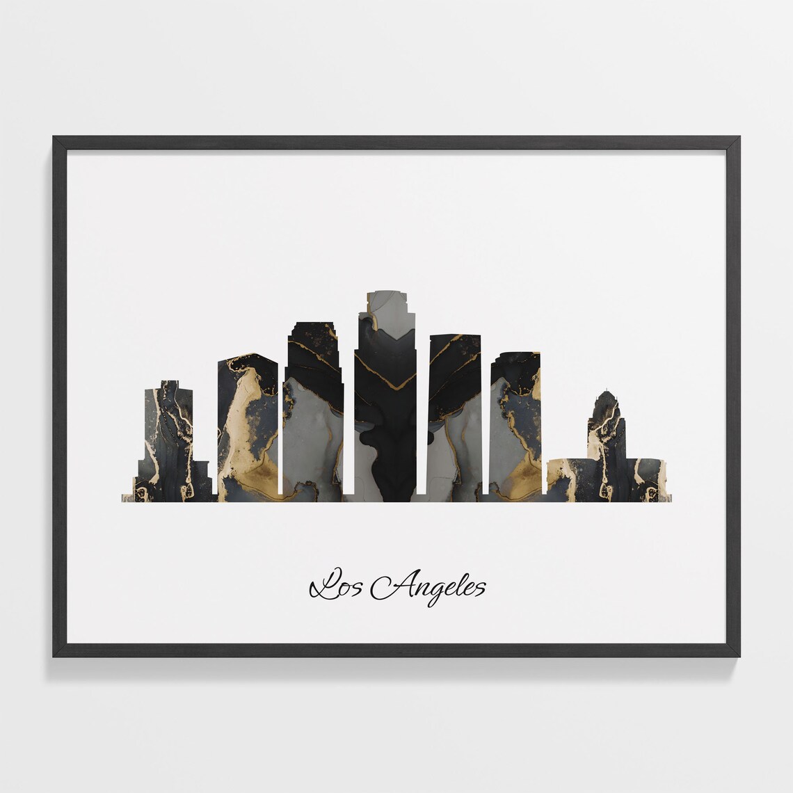 Marble Cityscape Los Angeles Skyline United States Black Gold Elegant Art Poster