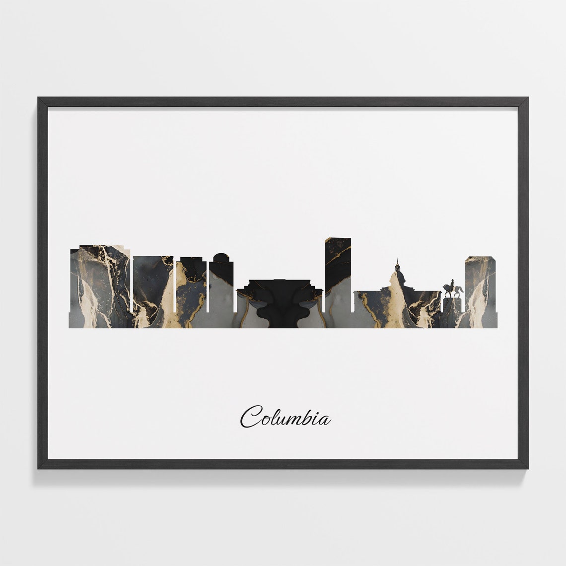 Columbia Black Marble Skyline Silhouette Poster Modern Cityscape Art