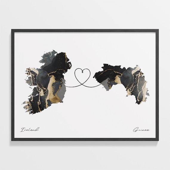 Ireland Guinea Long Distance Love Heart Marble Map Gift Poster