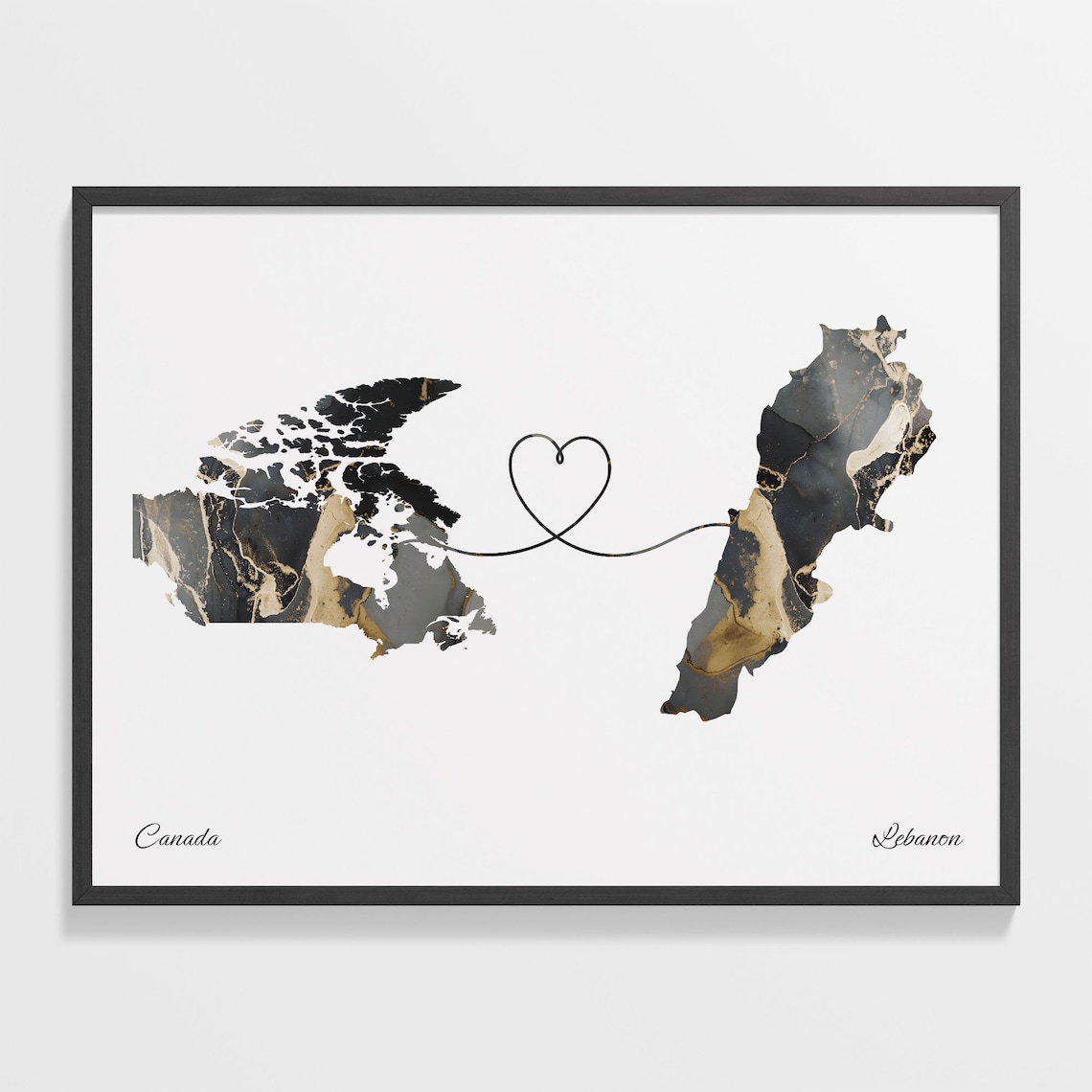 Canada To Lebanon Map Poster, Travel Art Print