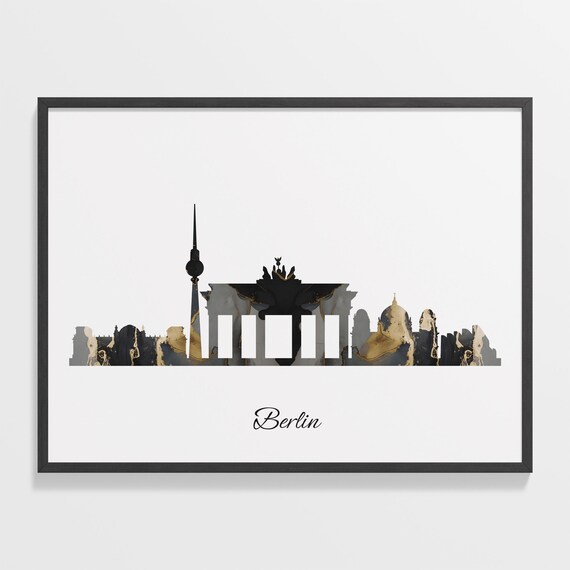 Berlin Germany Black Gold Marble Skyline Silhouette Cityscape Poster