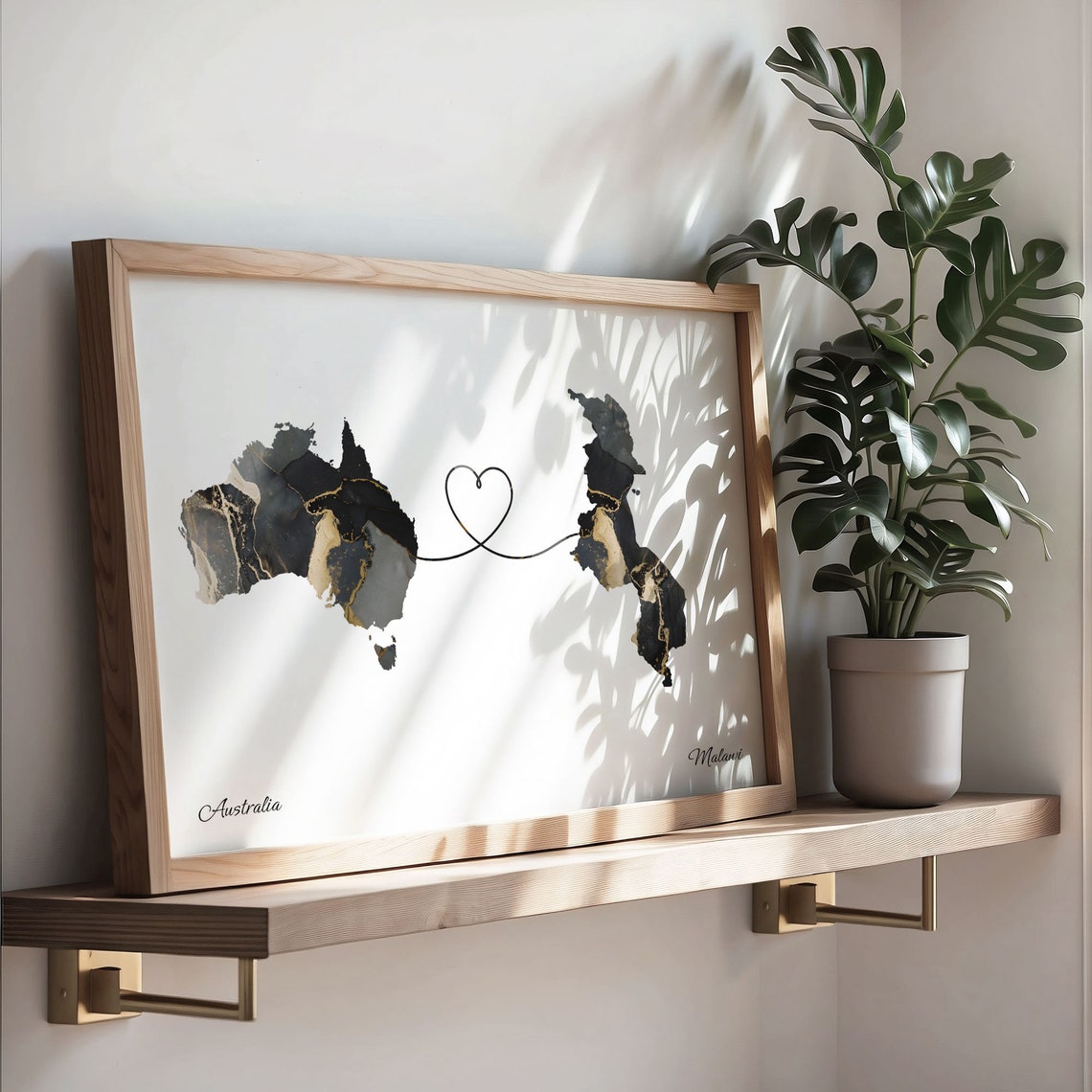 Australia Malawi Marble Map Heart Long Distance Love Gift Poster - Image 3