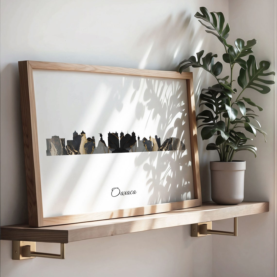 Oaxaca Mexico Black Gold Marble Skyline Silhouette Art Poster - Image 3