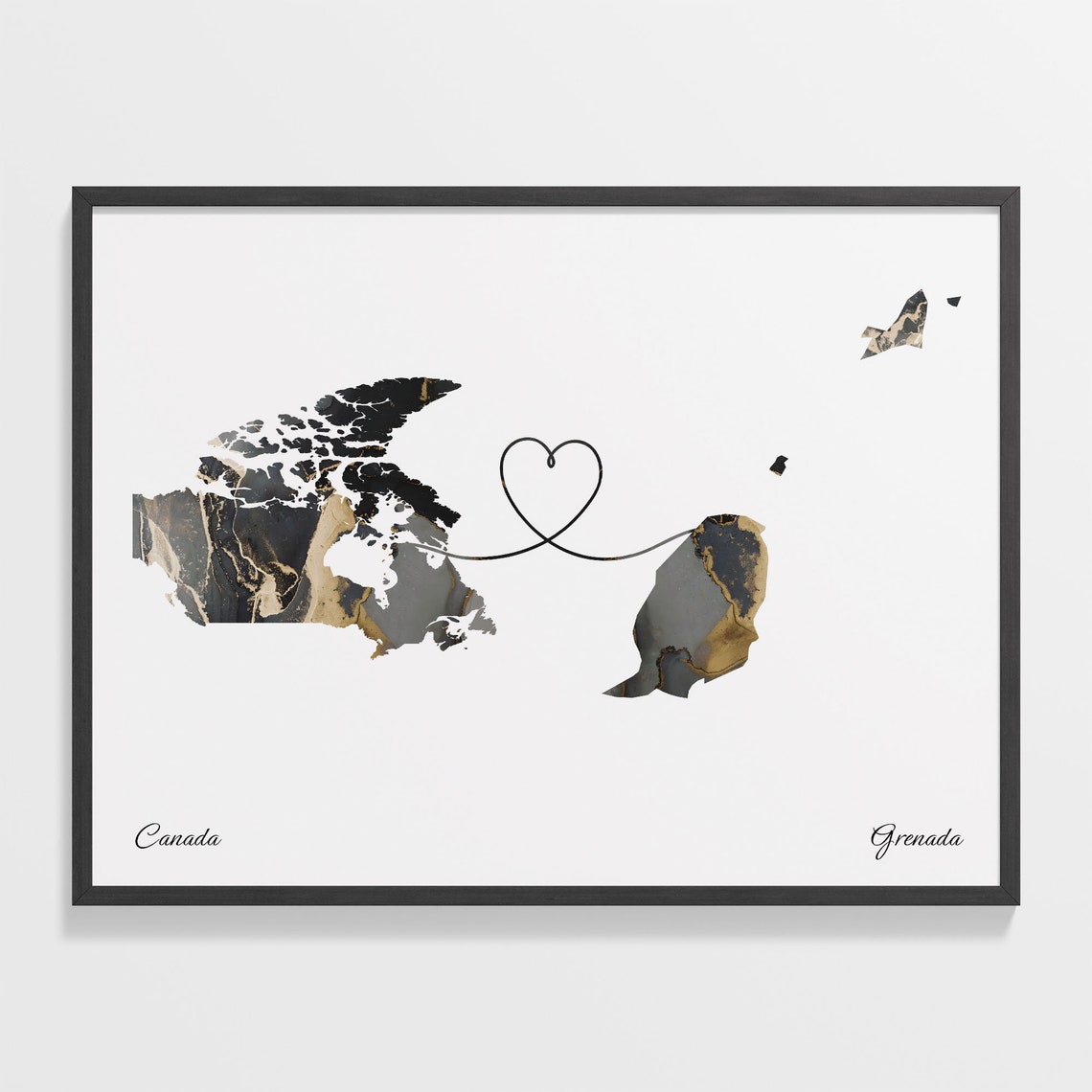 Canada Grenada Marble Map Heart Long Distance Love Gift Poster