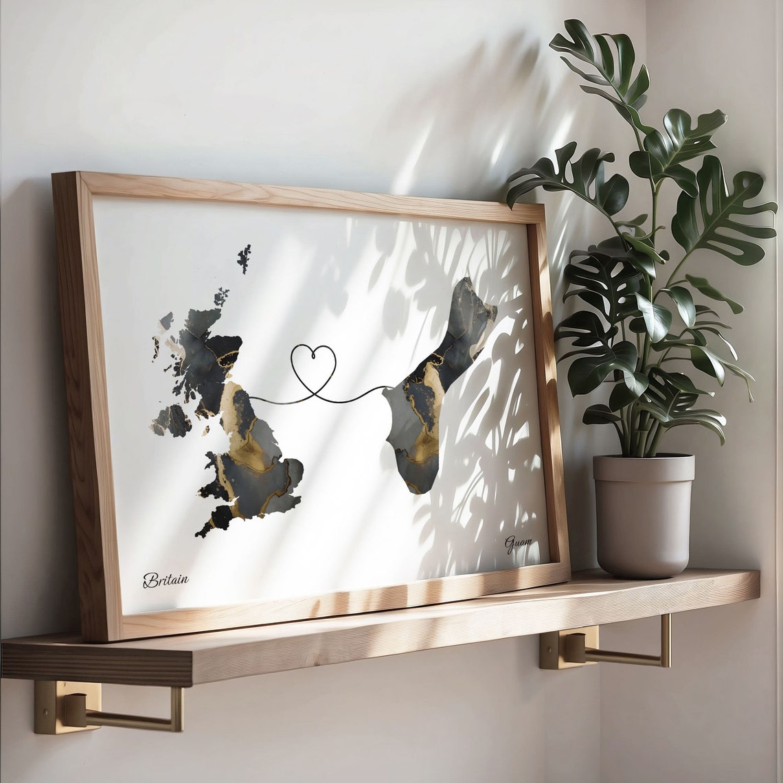 Britain to Guam Marble Heart Map Poster Long Distance Love Gift - Image 3