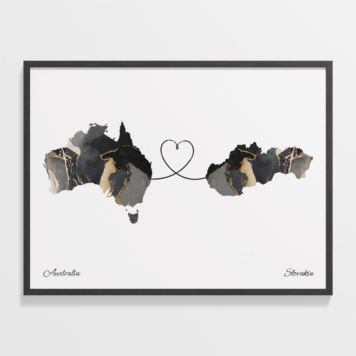 Australia Slovakia Long Distance Love Heart Marble Map Gift Poster