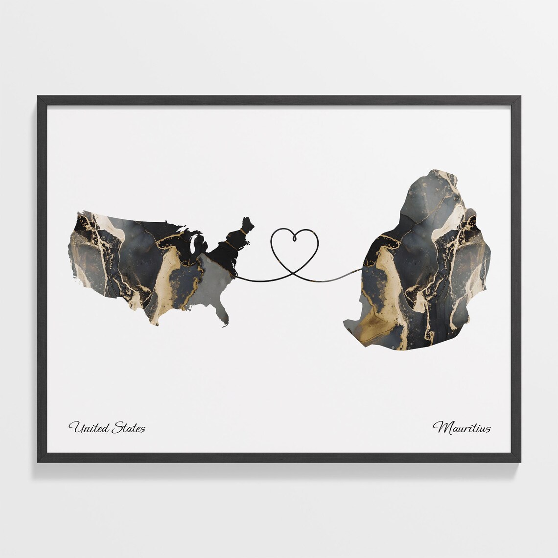 USA to Mauritius Map Travel Poster, Mauritian Gift