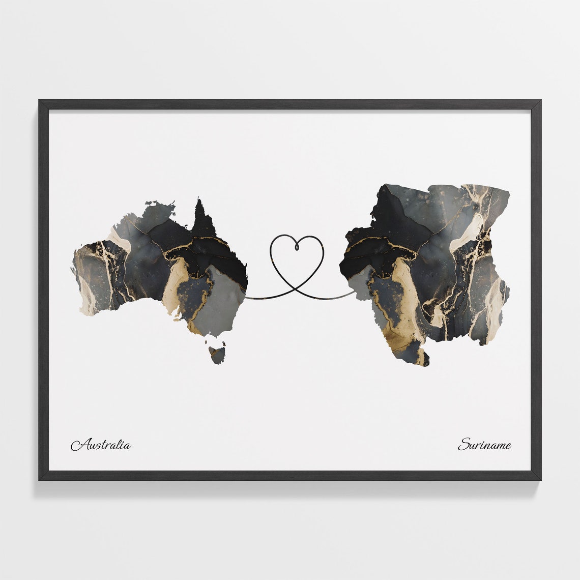 Australia Suriname Marble Two Countries Heart Connection Art Poster