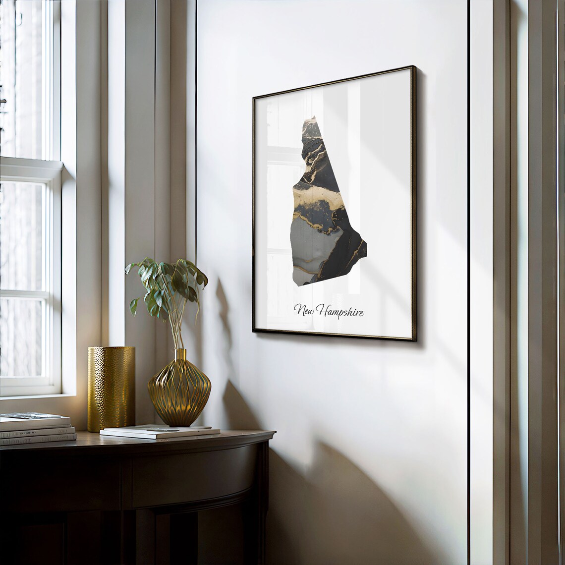 New Hampshire Art Print New Hampshirite Map Poster Elegant Country Artwork Black And Gold Nh Painting Fashionable Wall Art C25 230 - Image 3