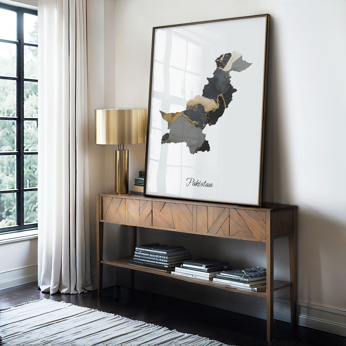 Pakistan Black and Gold Marble Silhouette Country Map Poster - Image 4