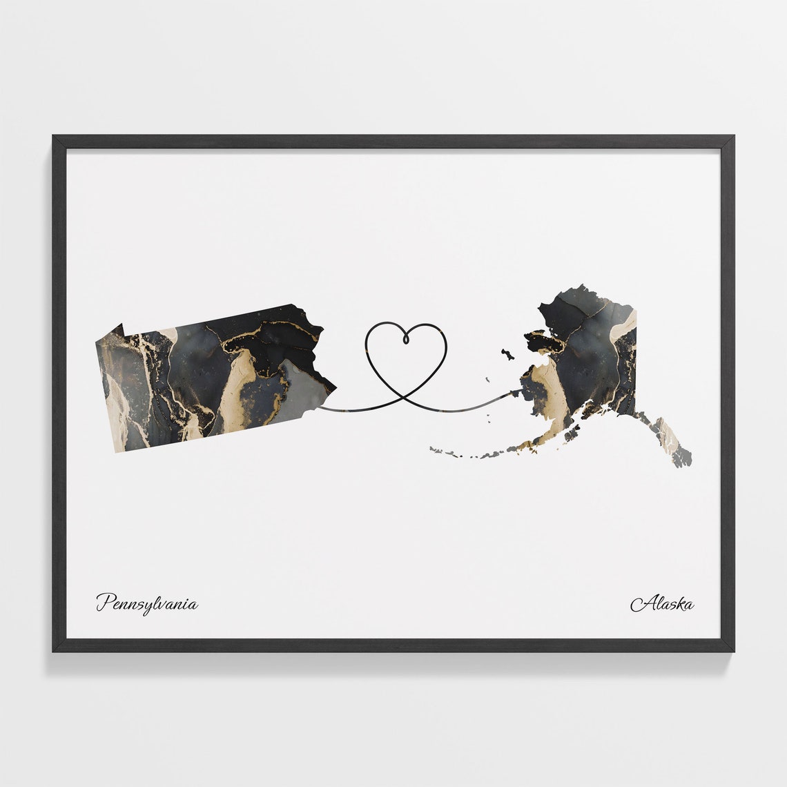 Pennsylvania Alaska Marble State Map Poster Heart Line Moving Gift