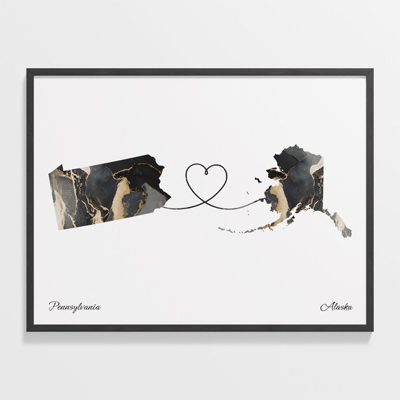 Pennsylvania Alaska Marble State Map Poster Heart Line Moving Gift