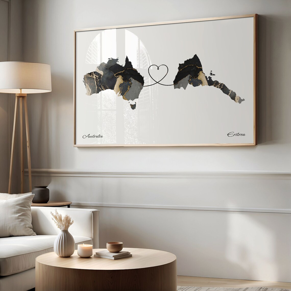Australia To Eritrea Marble Heart Map Two Country Long Distance Gift Poster - Image 2
