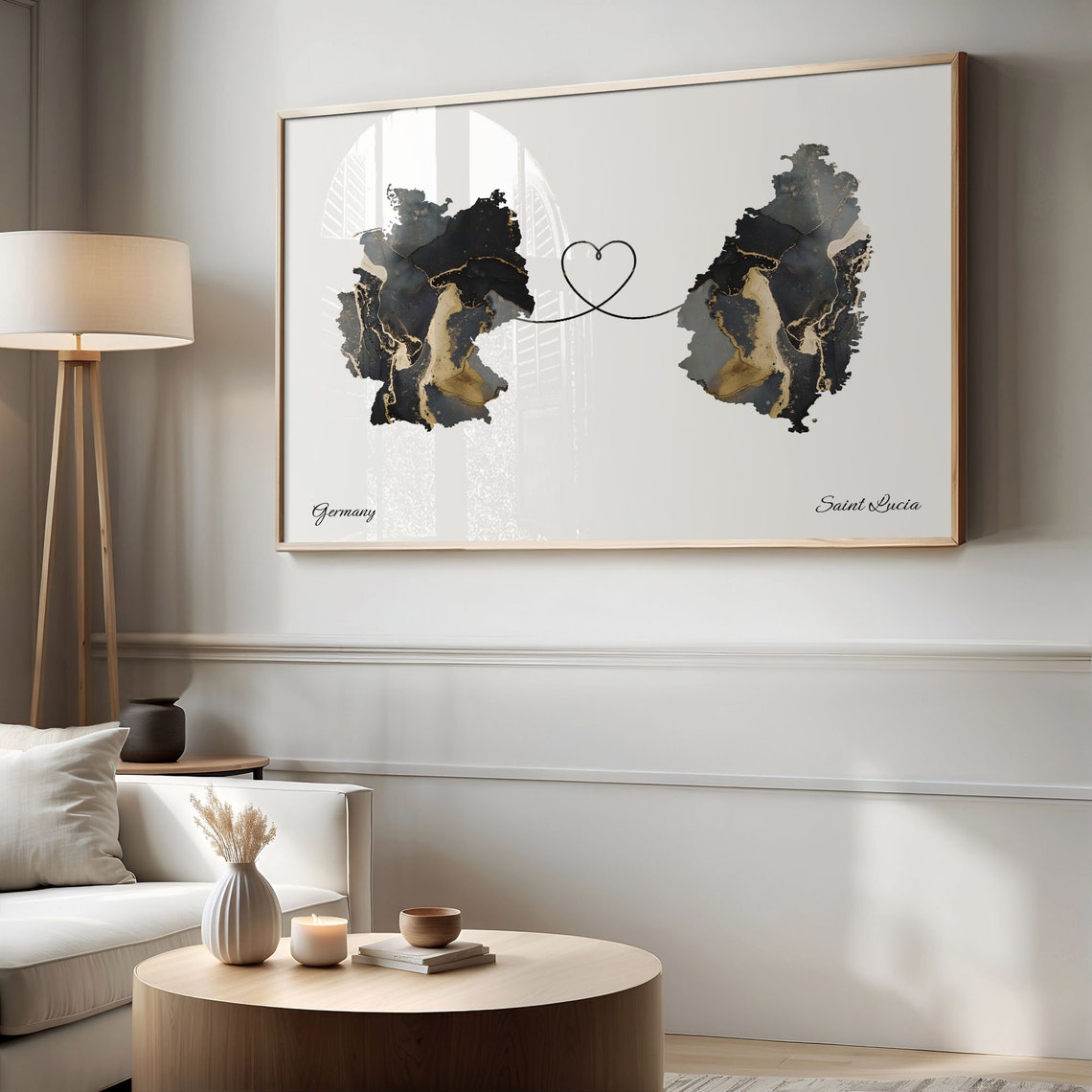 Germany and Saint Lucia Marble Heart Map Long Distance Poster - Image 2