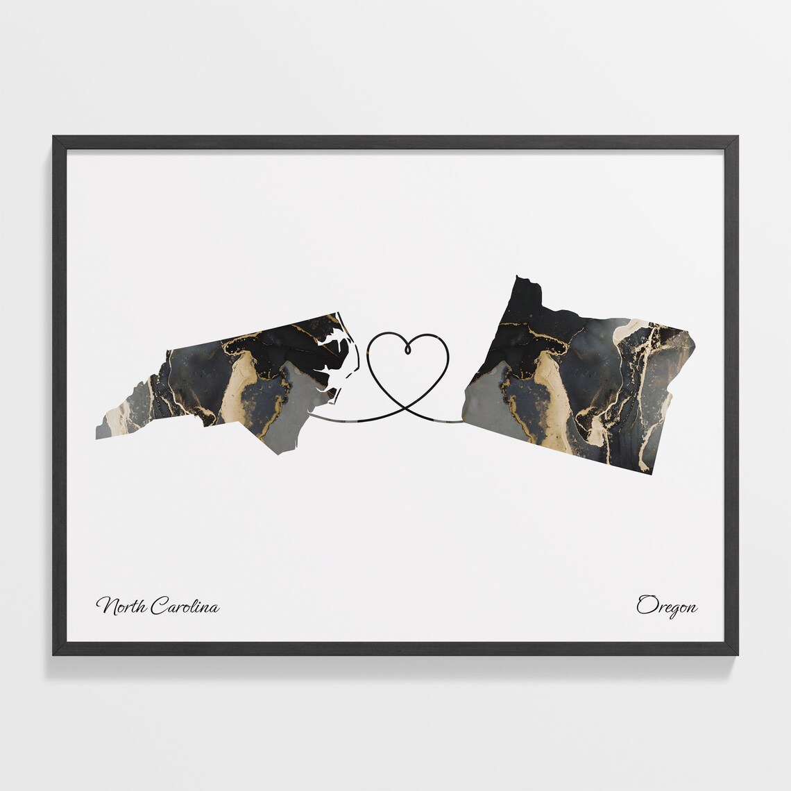North Carolina To Oregon Dual Countries Map Poster