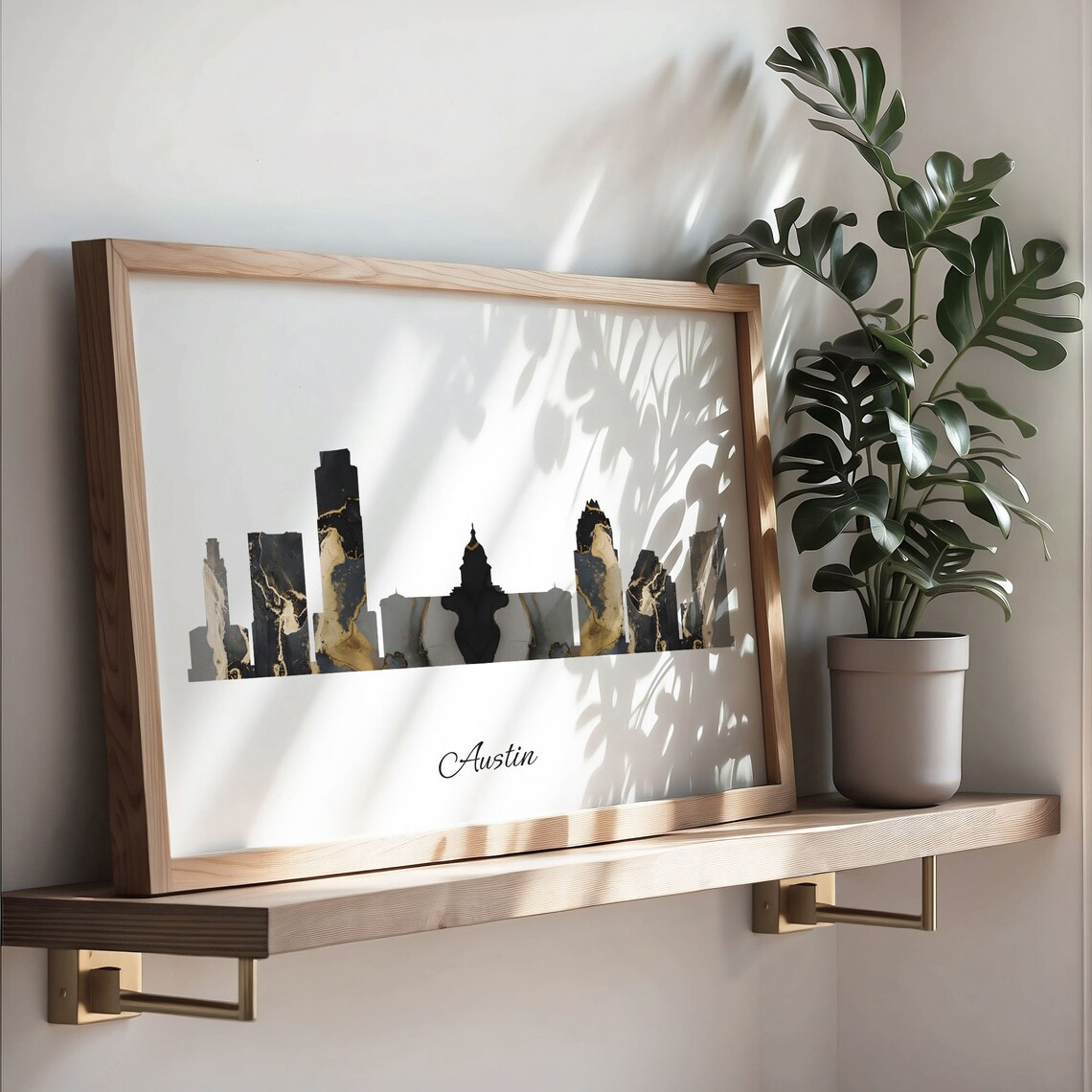 Austin Black Gold Marble Skyline United States Cityscape Travel Gift Poster - Image 3