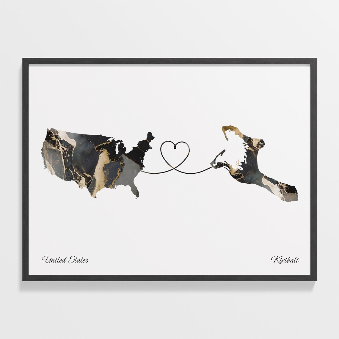 United States Kiribati Love Heart Marble Map Long Distance Poster