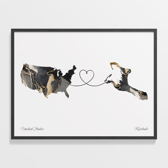 United States Kiribati Love Heart Marble Map Long Distance Poster