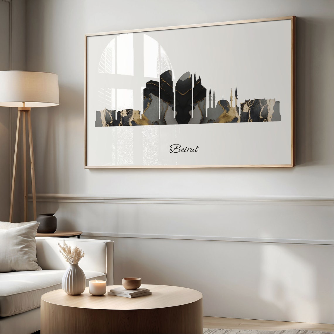 Beirut Luxury Black Gold Marble City Skyline Silhouette Poster - Image 2