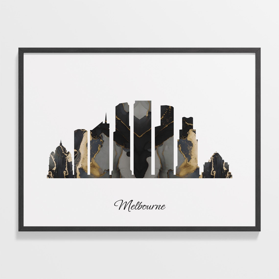 Melbourne Skyline Black and Gold Marble Cityscape Art Poster