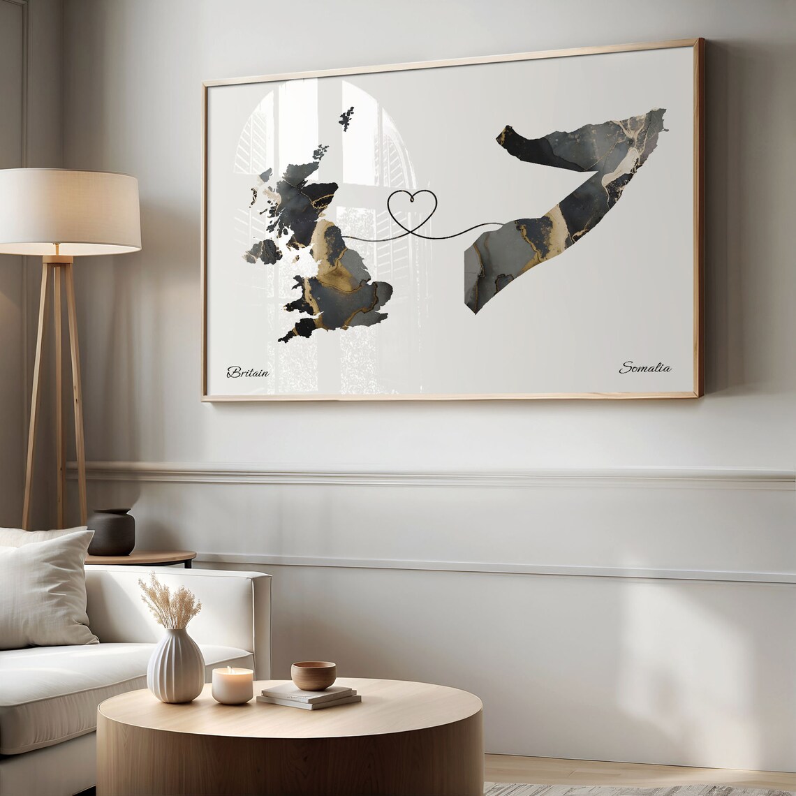 Britain and Somalia Black Gold Marble Two Country Love Map Poster - Image 2