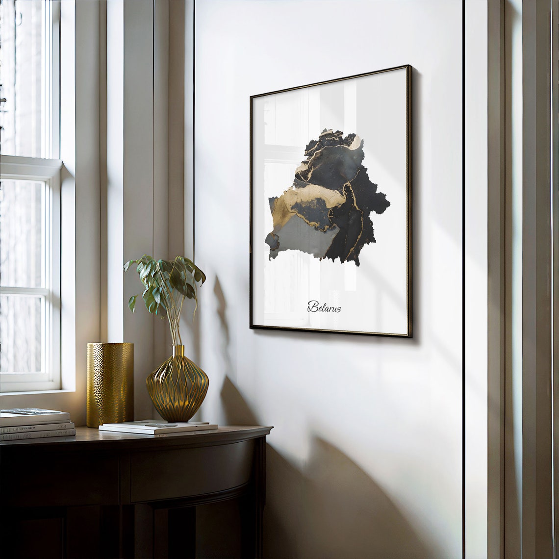 Belarus Elegant Country Map Black Gold Marble Minimalist Poster - Image 3