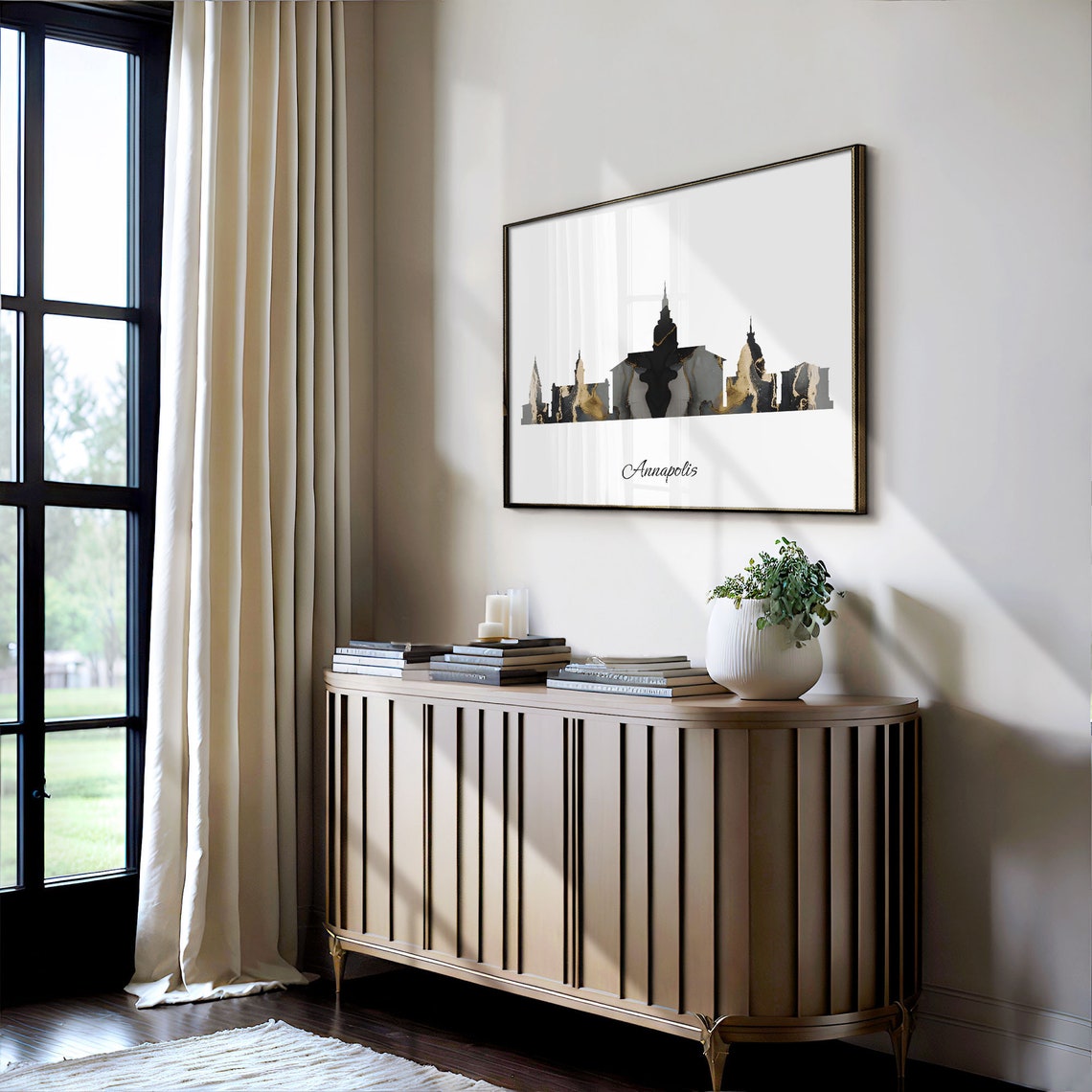 Annapolis Skyline Black and Gold Marble Cityscape Art Poster - Image 4