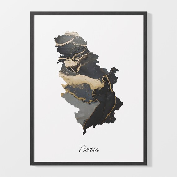 Serbia Black And Gold Marble Map Minimalist Elegant Art Poster