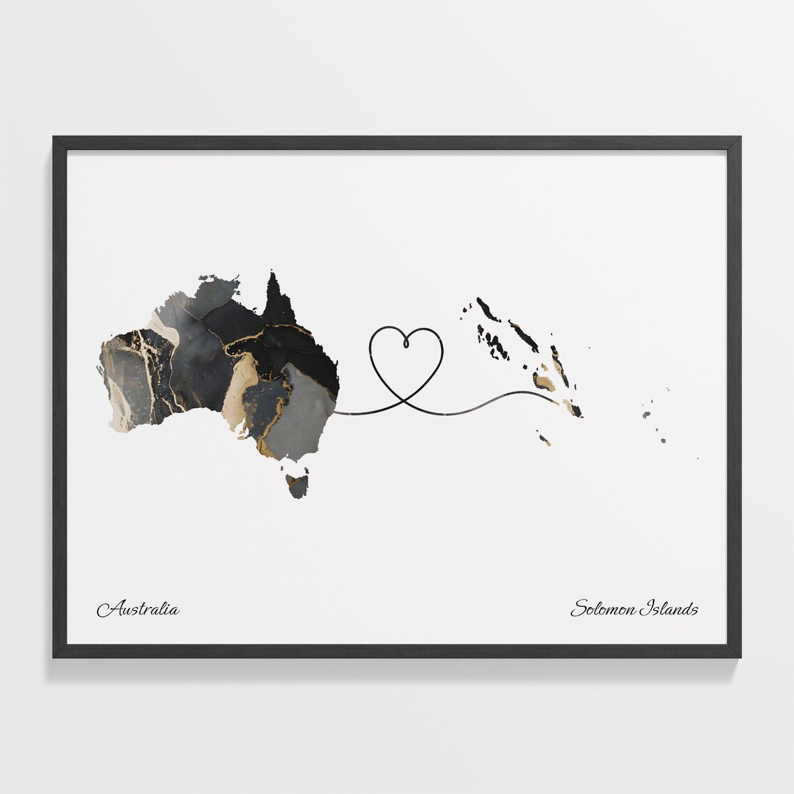 Australia Solomon Islands Marble Two Countries Heart Connection Art Poster