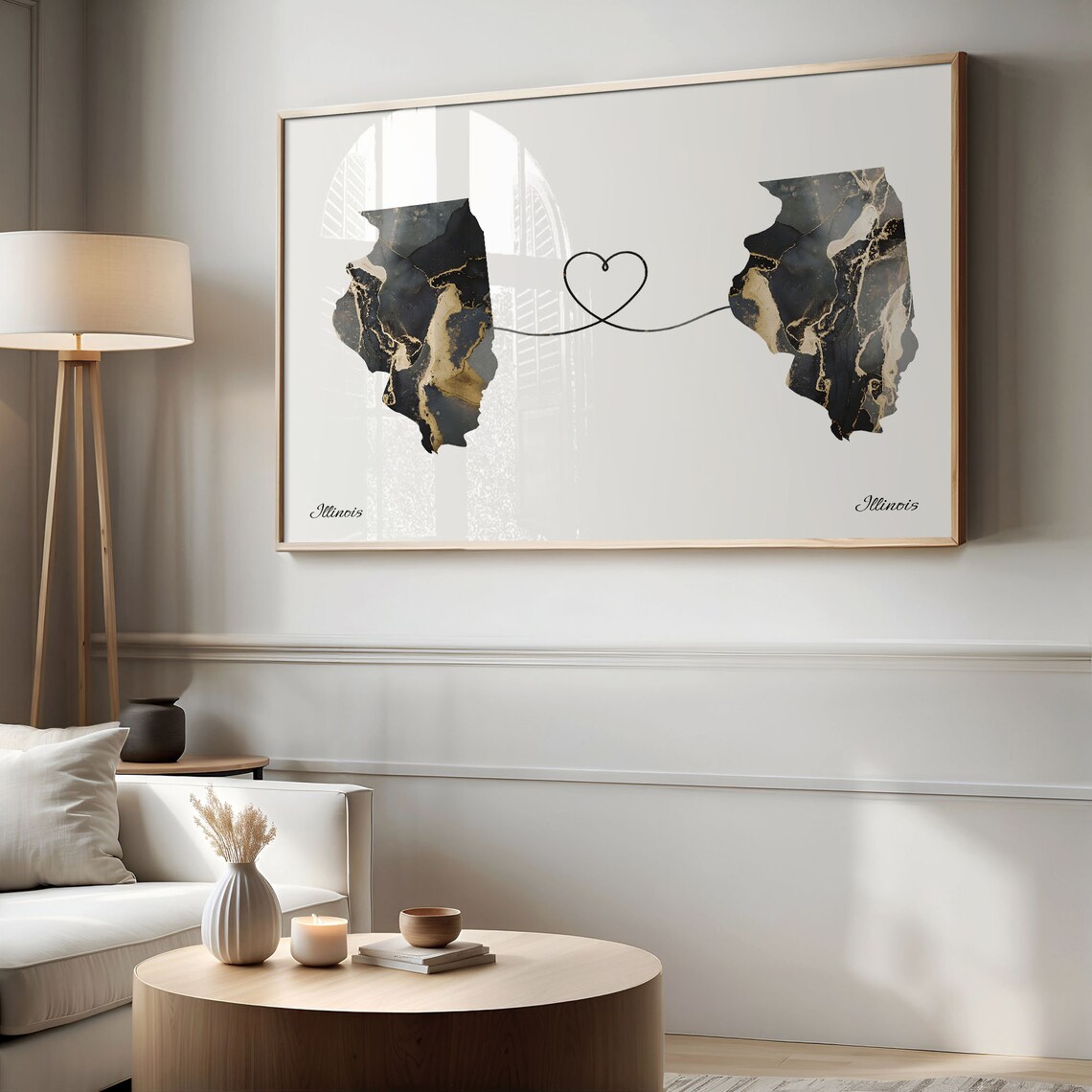 Illinois to Illinois Long Distance Love Marble Map Art Poster - Image 2