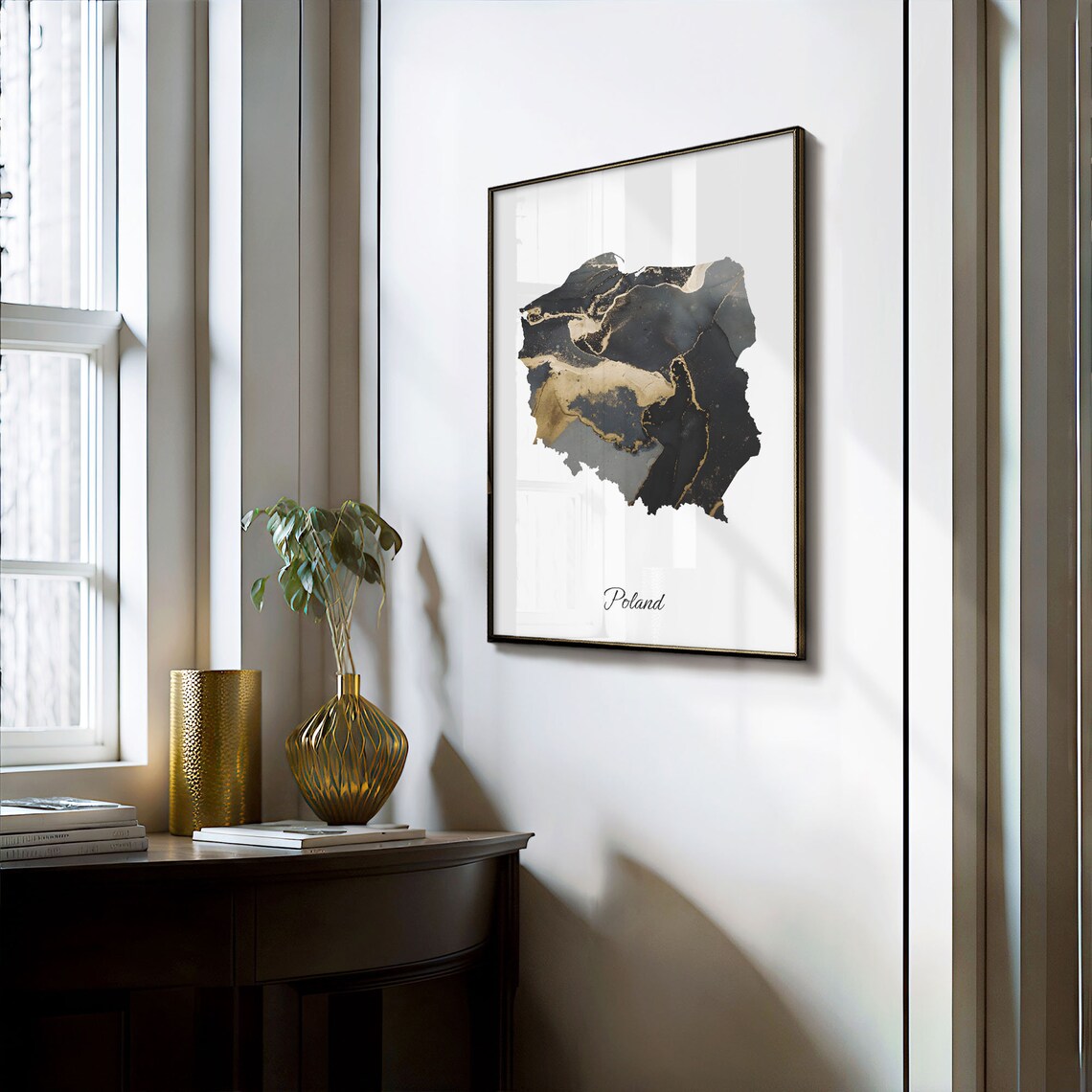 Elegant Poland Black and Gold Marble Country Map Poster for Home - Image 3