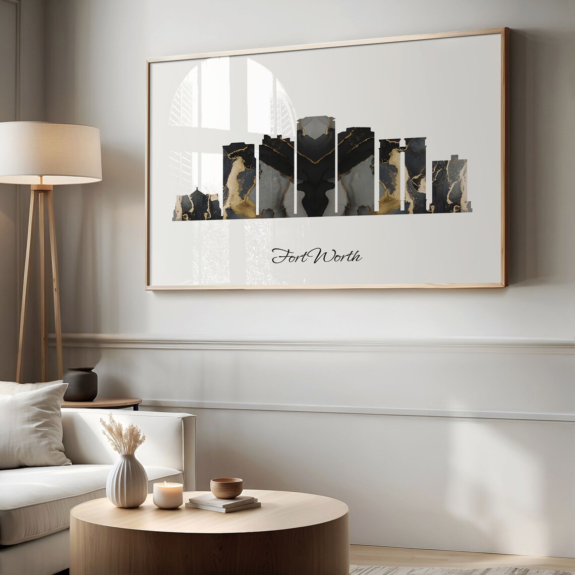 Fort Worth Skyline Print, Marble Cityscape Travel Poster - Image 2