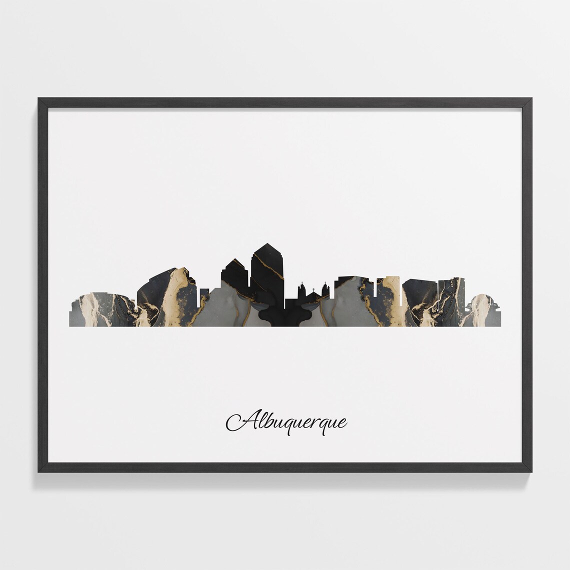 Albuquerque Black Marble Skyline Southwest Poster Modern Cityscape Art