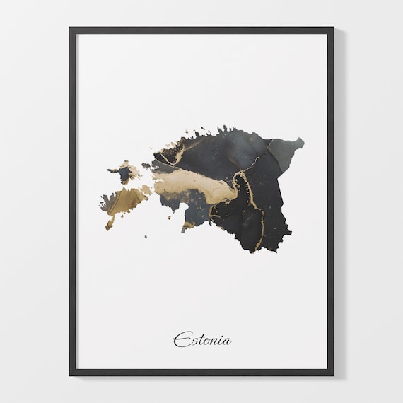 Estonia Black and Gold Marble Country Map Elegant Decor Poster