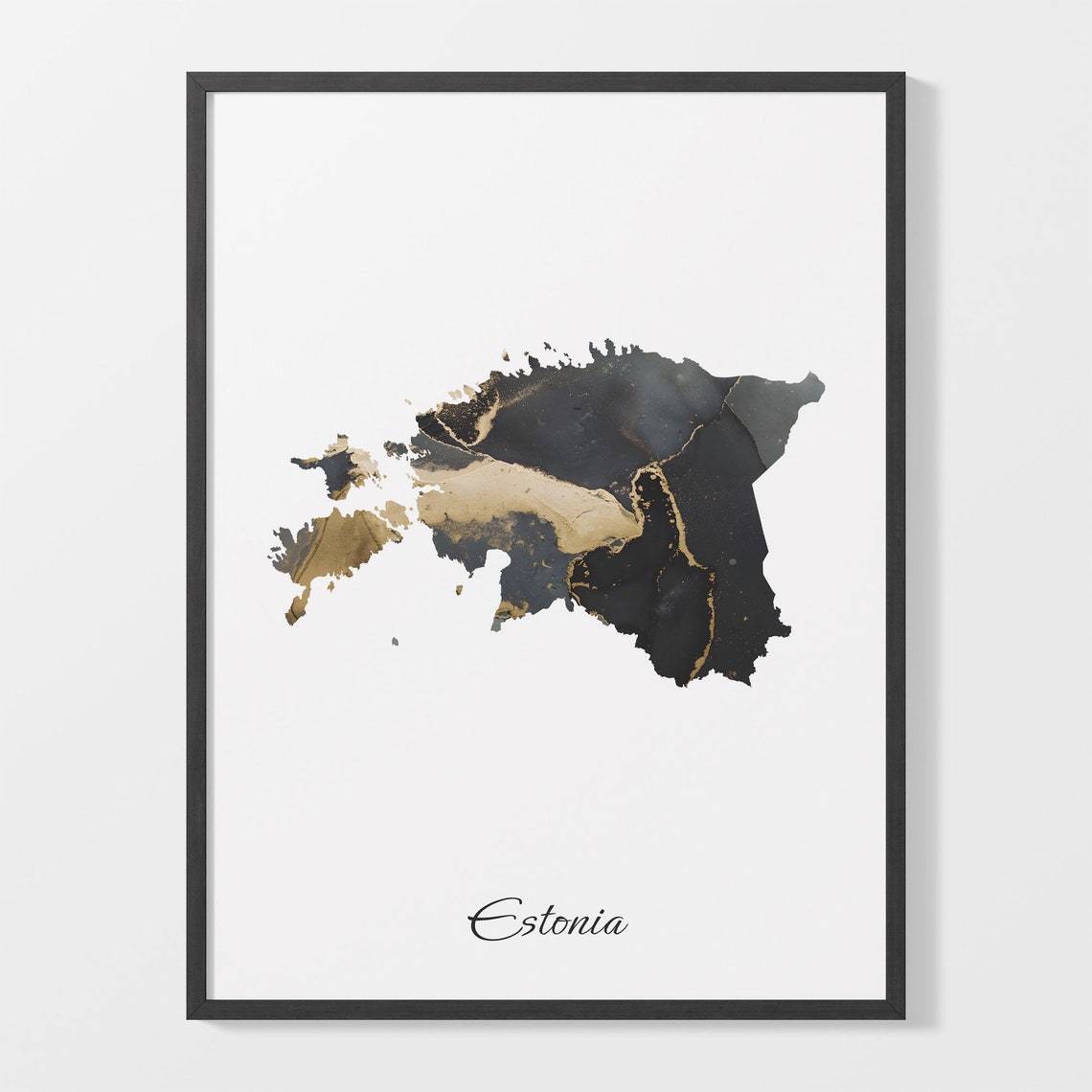 Estonia Black and Gold Marble Country Map Elegant Decor Poster