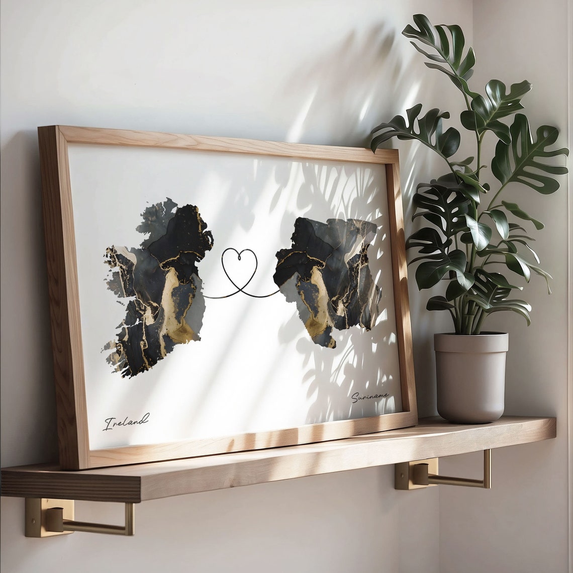 Ireland and Suriname Black and Gold Marble Two Countries Map Poster - Image 3
