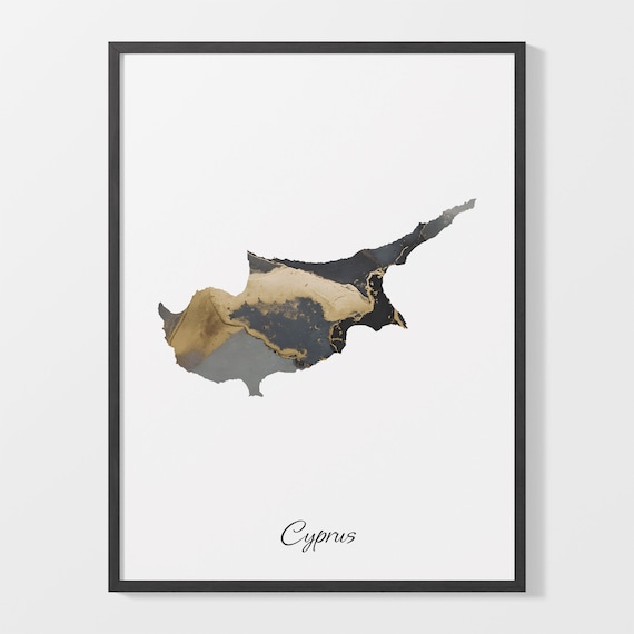 Cyprus Stylish Black And Gold Marble Country Map Luxury Decor Art Poster