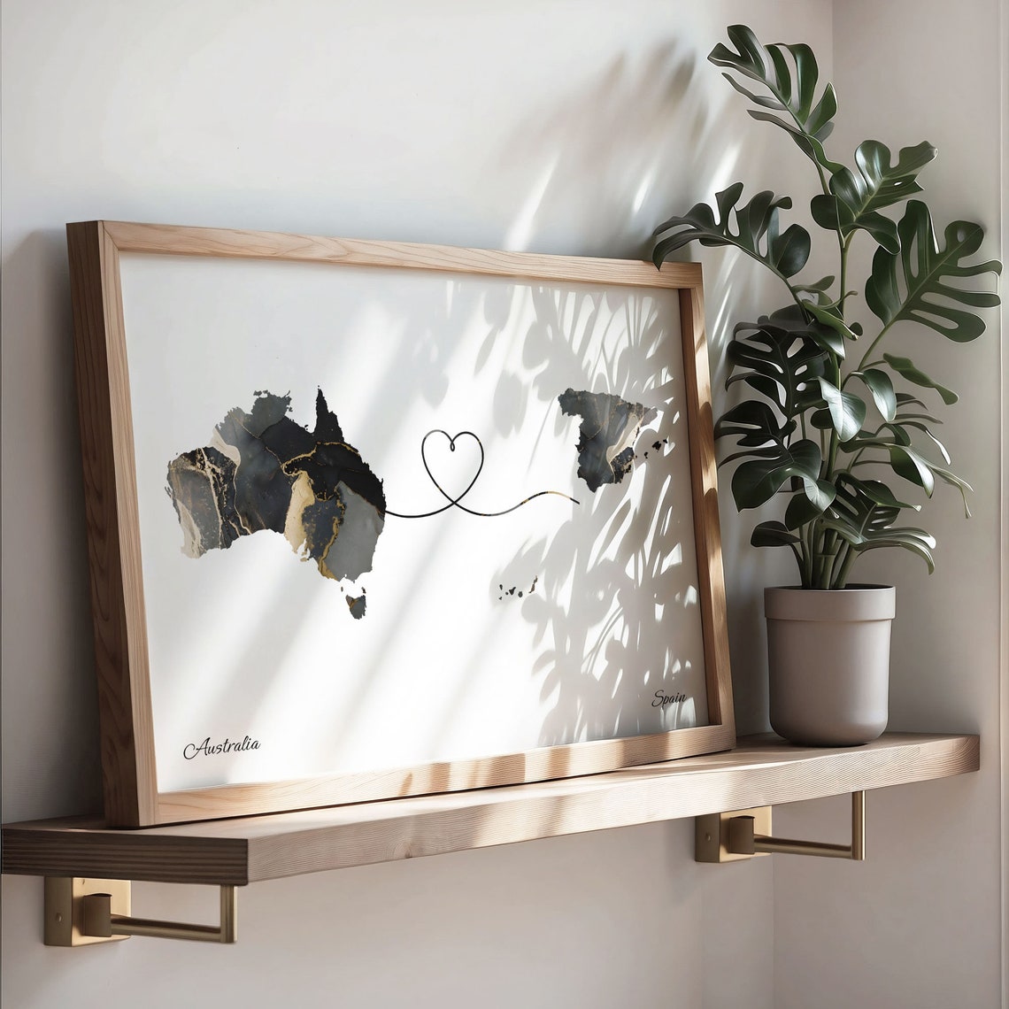 Australia Spain Marble Two Countries Heart Connection Art Poster - Image 3