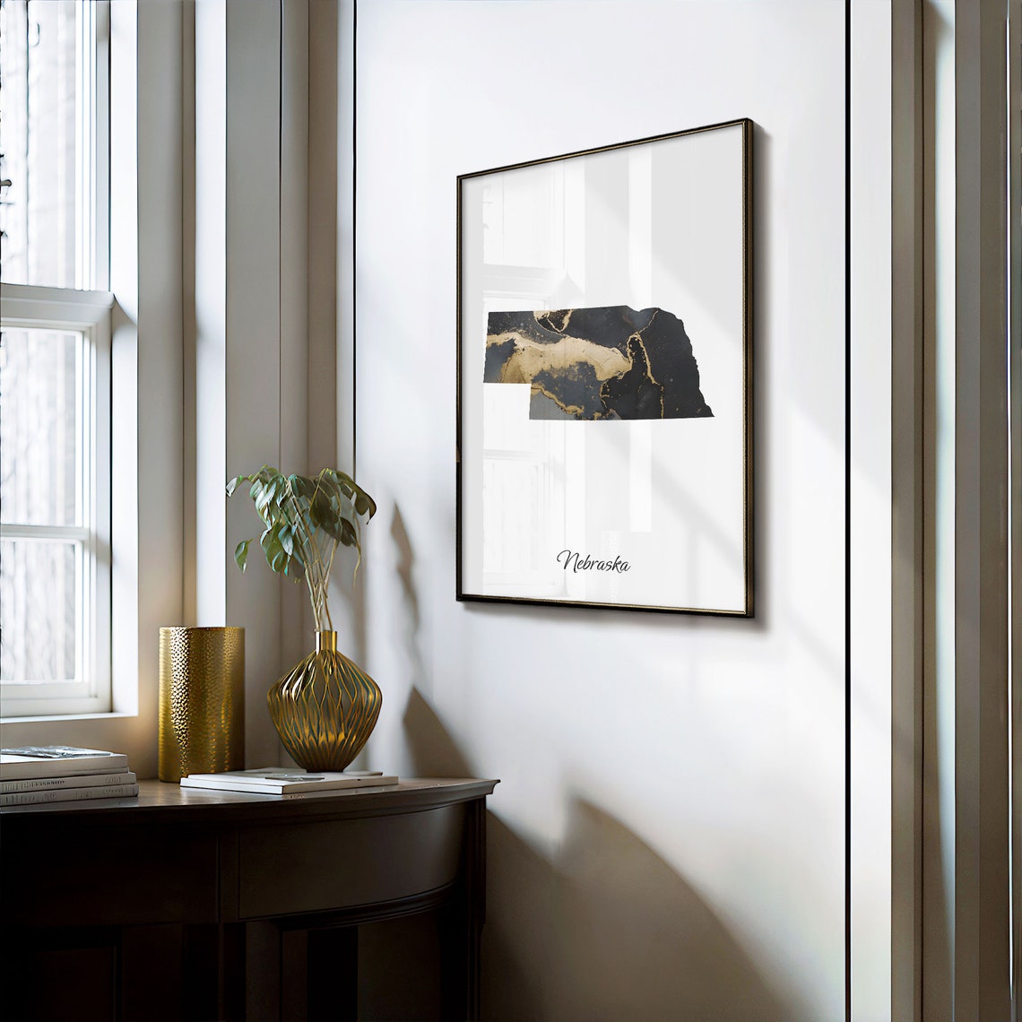 Nebraska Black and Gold Marble Silhouette State Map Art Poster - Image 3