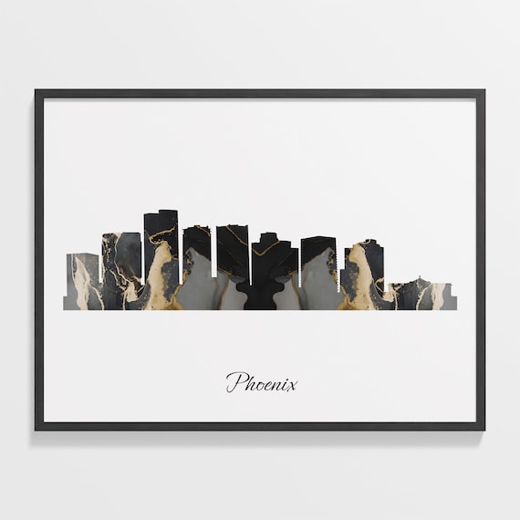 Phoenix Skyline Minimalist Black Gold Marble Cityscape Art Poster