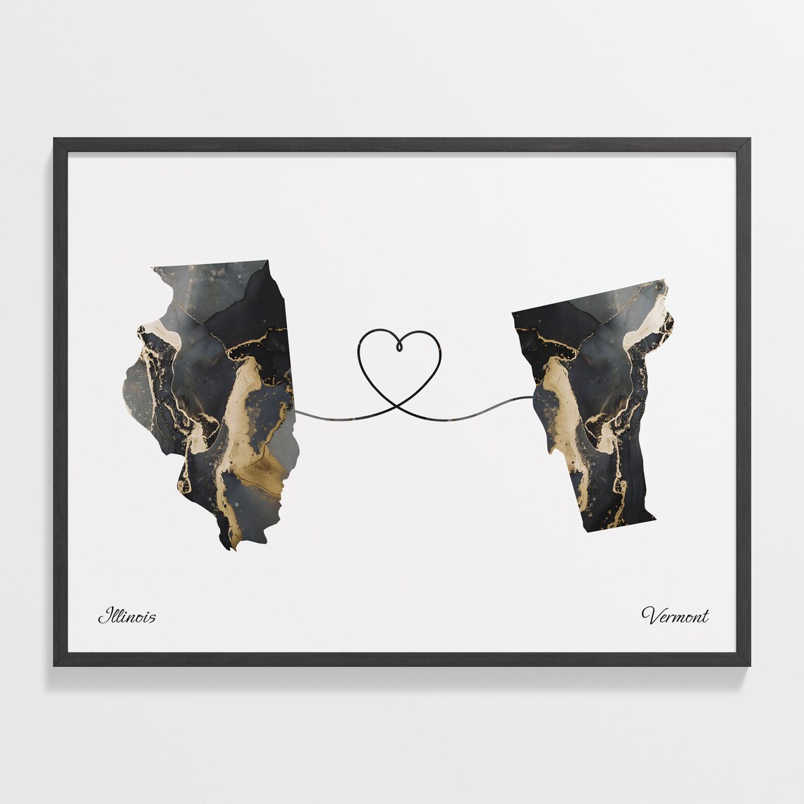 Illinois To Vermont Travel Map Art Print
