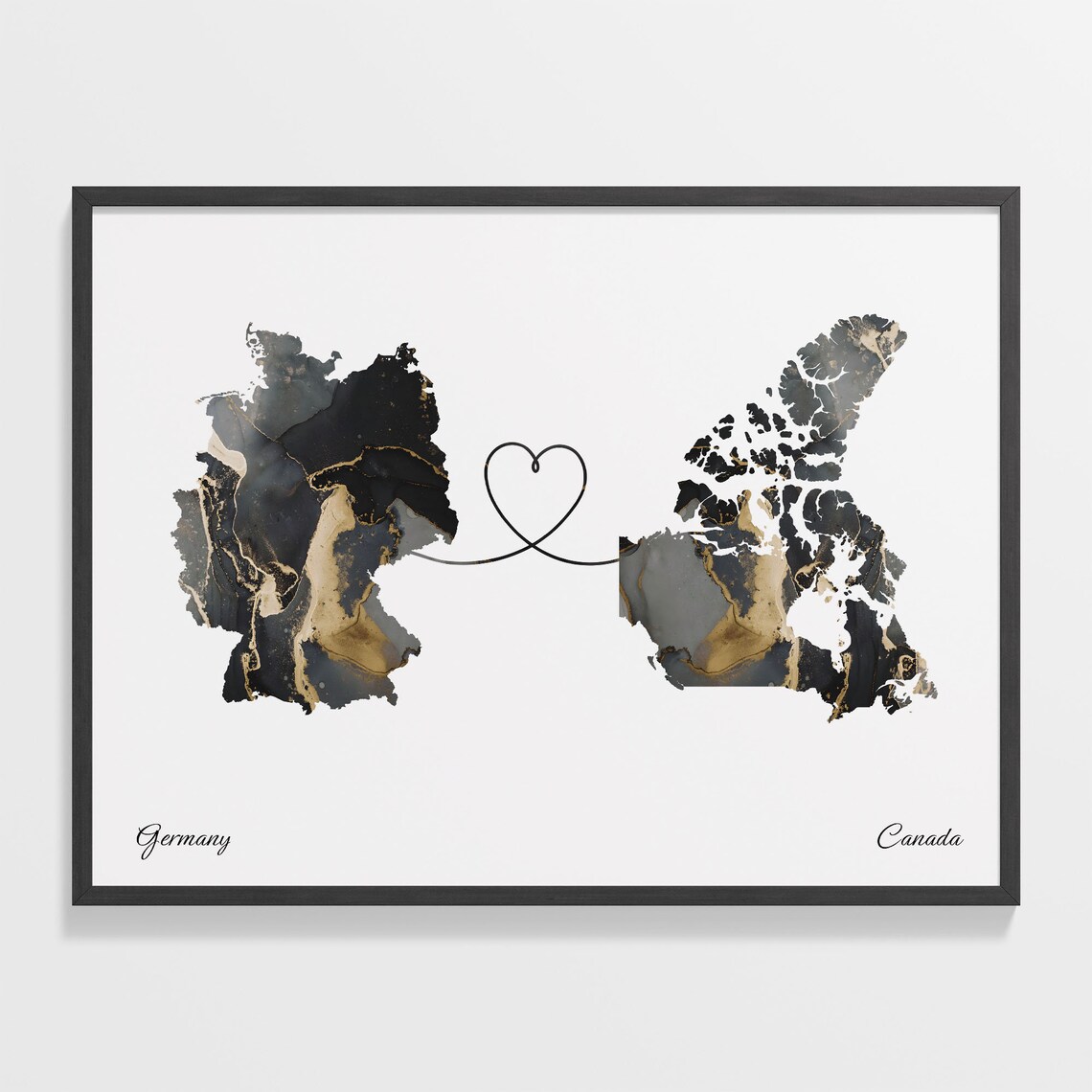 Germany to Canada Map Poster, Travel Art Print