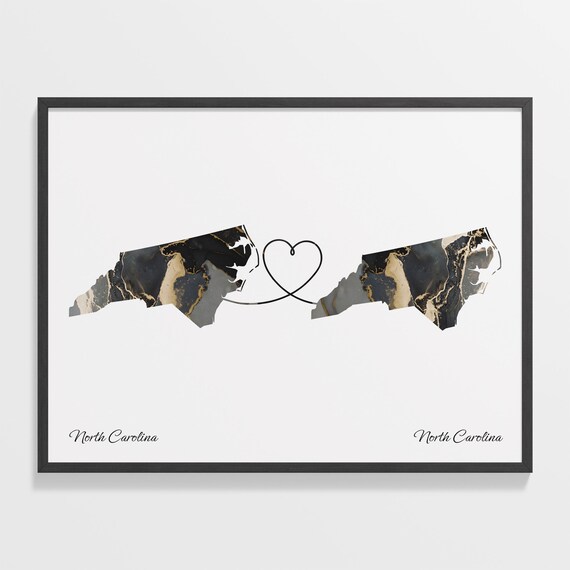 North Carolina to North Carolina Long Distance Love Marble Couple Map Poster
