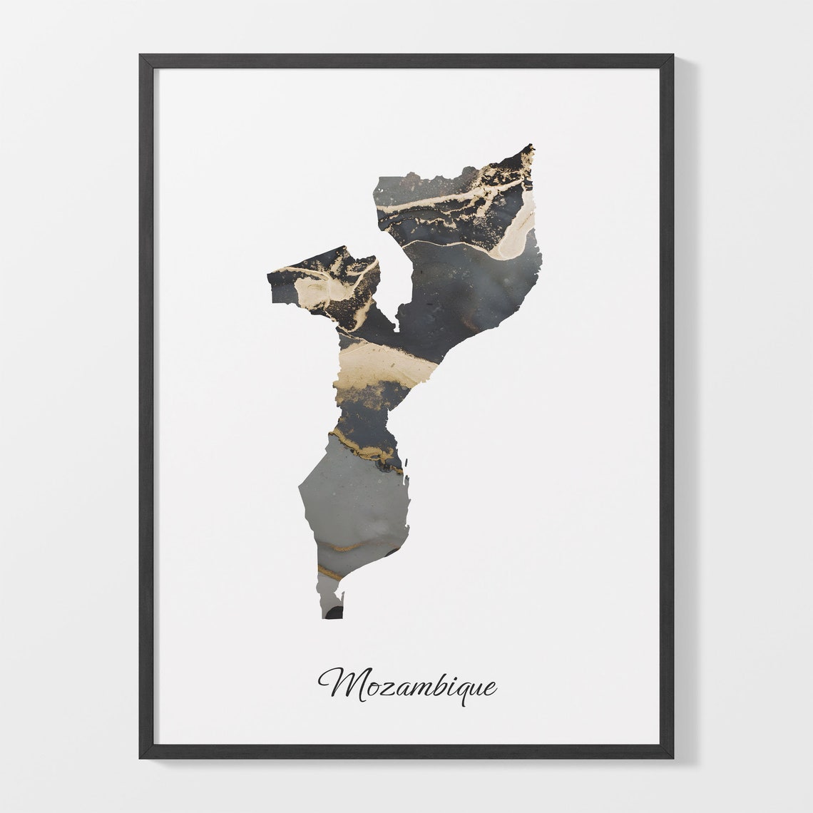 Mozambique Black and Gold Marble Country Map Elegant Decor Poster