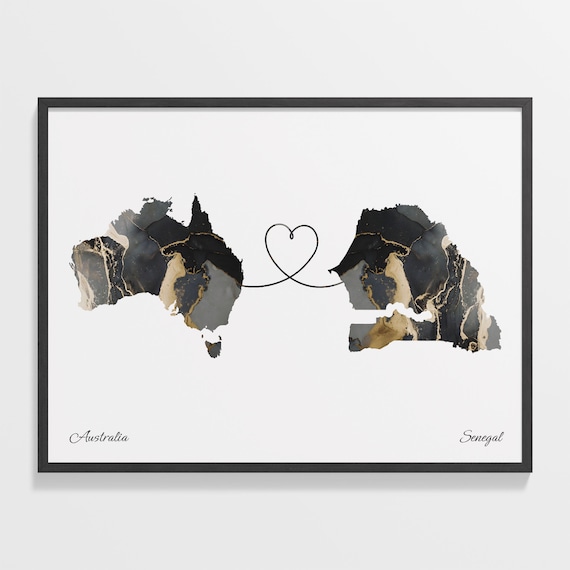 Australia Senegal Marble Two Countries Heart Connection Art Poster