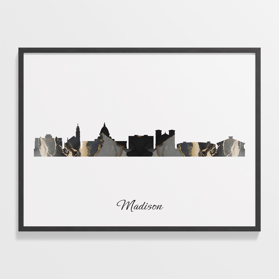 Madison Skyline Black Gold Marble Cityscape United States Travel Decor Poster